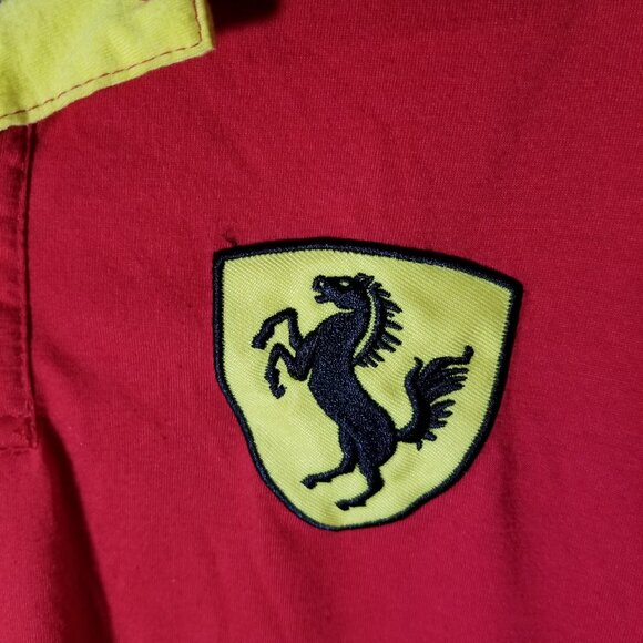Polo Franky Max Red Yellow Ferrari Pit Crew Rugby Men Large Preppy - Picture 5 of 10